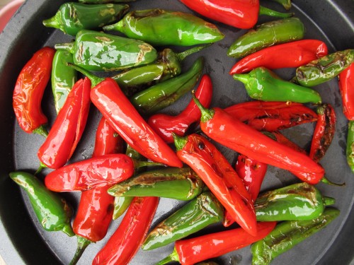 Partially roasted chilies